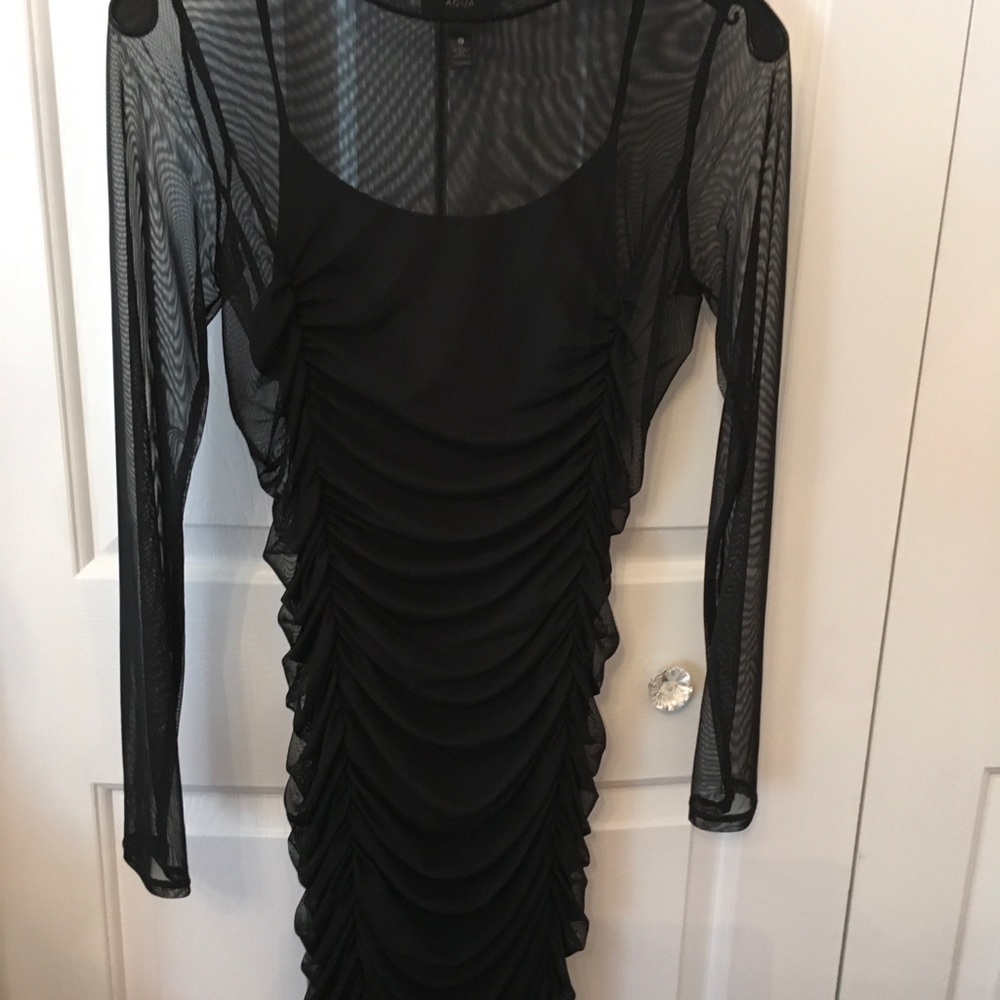 Black Mesh Ruched Bodycon Dress - Unbranded